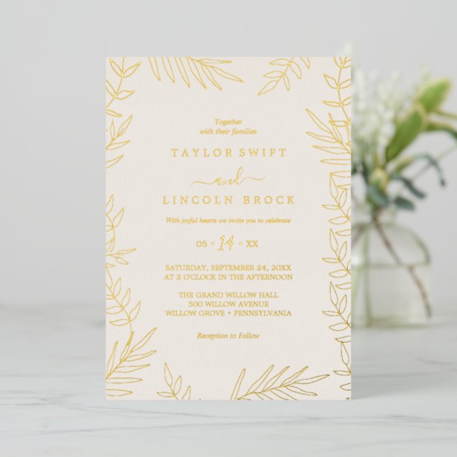 Minimal Leaf Gold Foil & Ivory Frame Wedding  (Standing Front)