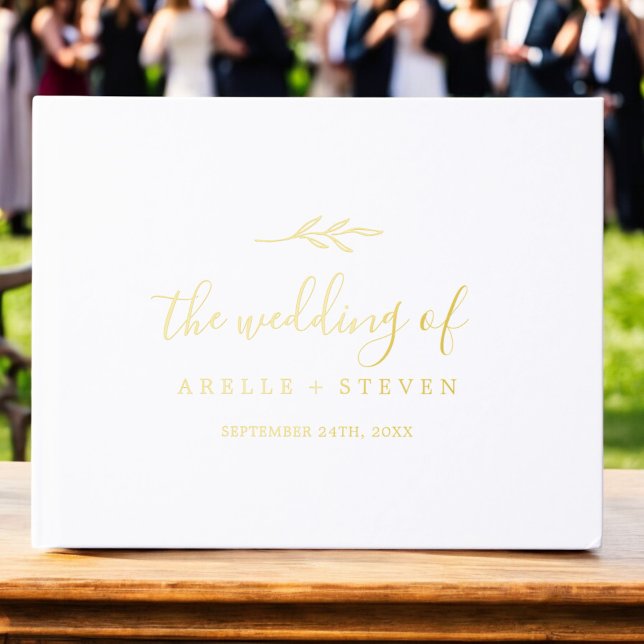 Minimal Leaf Gold Foil Monogram Back Wedding Guest Book (Minimal Leaf Gold Foil Monogram Back Wedding Foil Guest Book)