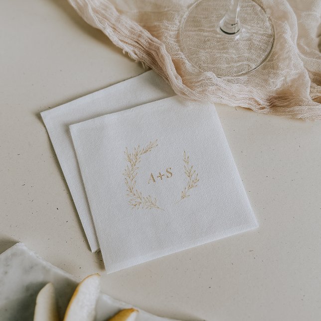 Minimal Leaf Gold Foil Monogram Wedding Foil Napkins (Minimal Leaf Gold Foil Monogram Wedding Foil Napkins)