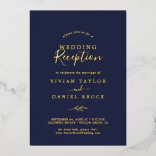 Minimal Leaf   Gold Foil Navy Wedding Reception