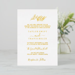 Minimal Leaf Gold Foil Traditional Wedding