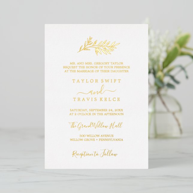Minimal Leaf | Gold Foil Traditional Wedding  (Standing Front)