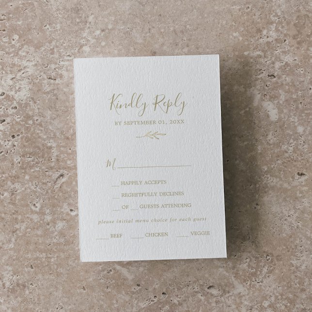 Minimal Leaf | Gold Menu Choice RSVP Card (Creator Uploaded)