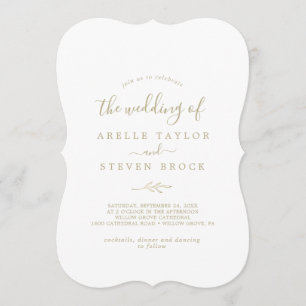 Minimal Leaf Gold Monogram Back Wedding Invitation