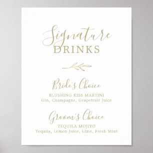 Minimal Leaf   Gold Signature Drinks Sign