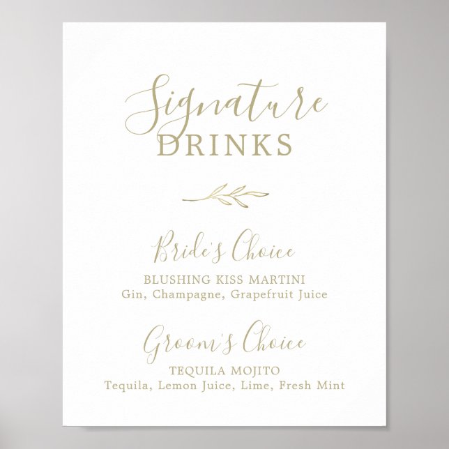 Minimal Leaf | Gold Signature Drinks Sign (Front)