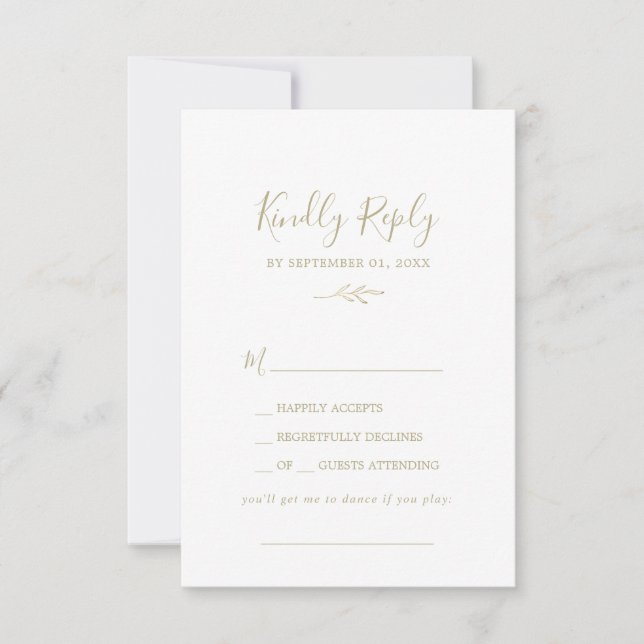 Minimal Leaf | Gold Song Request RSVP Card (Front)