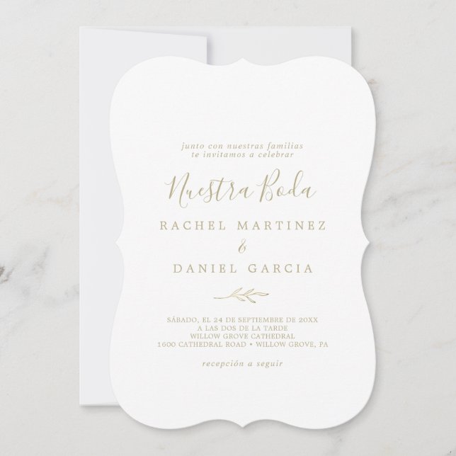 Minimal Leaf | Gold Spanish Nuestra Boda Invitation (Front)
