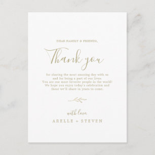Minimal Leaf   Gold Thank You Reception Card