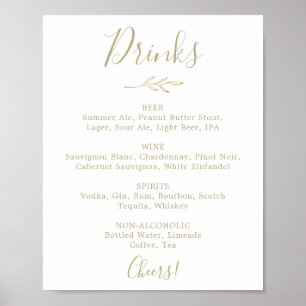 Minimal Leaf   Gold Wedding Drinks Menu Sign