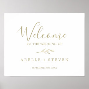Minimal Leaf   Gold Wedding Welcome Poster