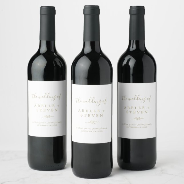 Minimal Leaf | Gold Wedding Wine Label (Bottles)