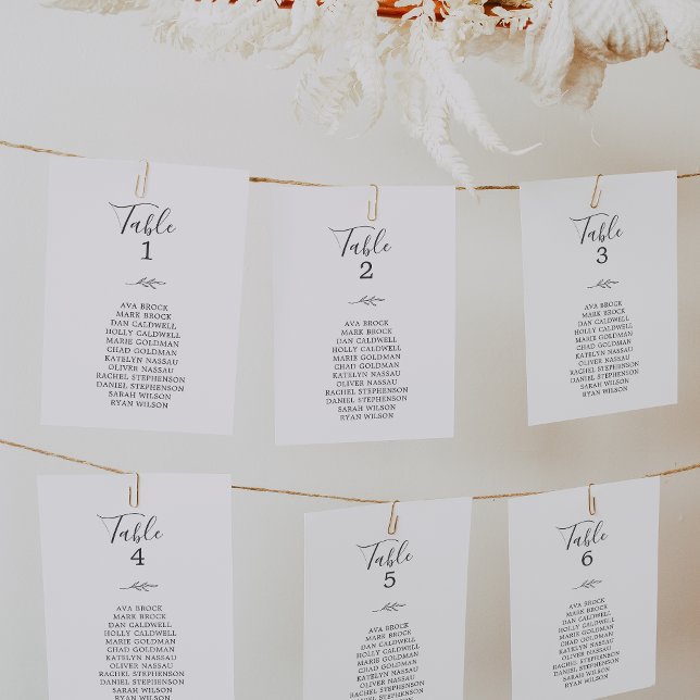 Minimal Leaf Grey Table Number Seating Chart Cards (Creator Uploaded)