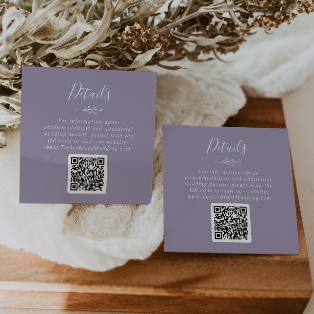 Minimal Leaf | Lavender QR Code Wedding Details Enclosure Card (Creator Uploaded)