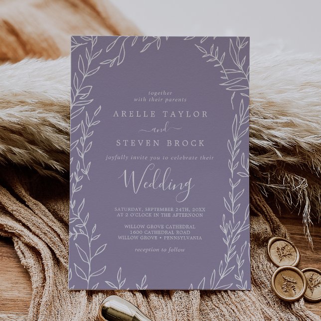 Minimal Leaf | Lavender Wedding Invitation (Creator Uploaded)
