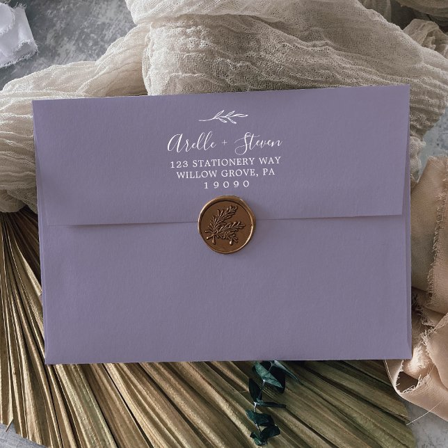 Minimal Leaf Lavender Wedding Invitation Envelope (Creator Uploaded)