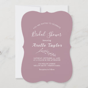 Minimal Leaf   Mauve Bridal Shower Invitation