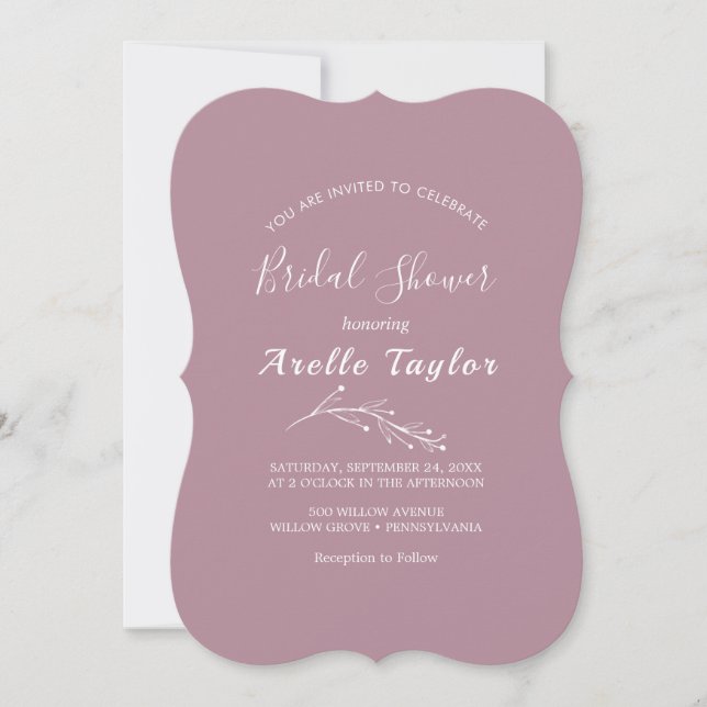Minimal Leaf | Mauve Bridal Shower Invitation (Front)