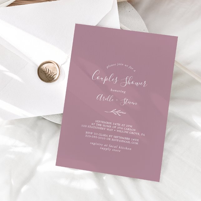 Minimal Leaf | Mauve Couples Shower Invitation (Creator Uploaded)