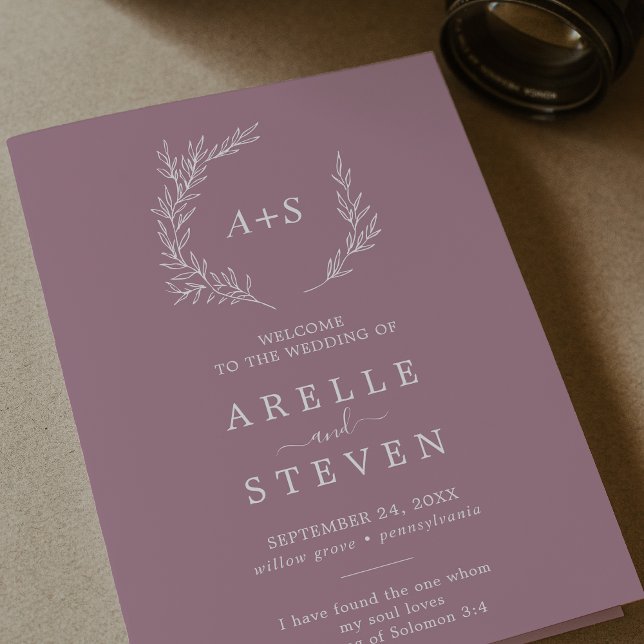 Minimal Leaf | Mauve Folded Wedding Program (Creator Uploaded)
