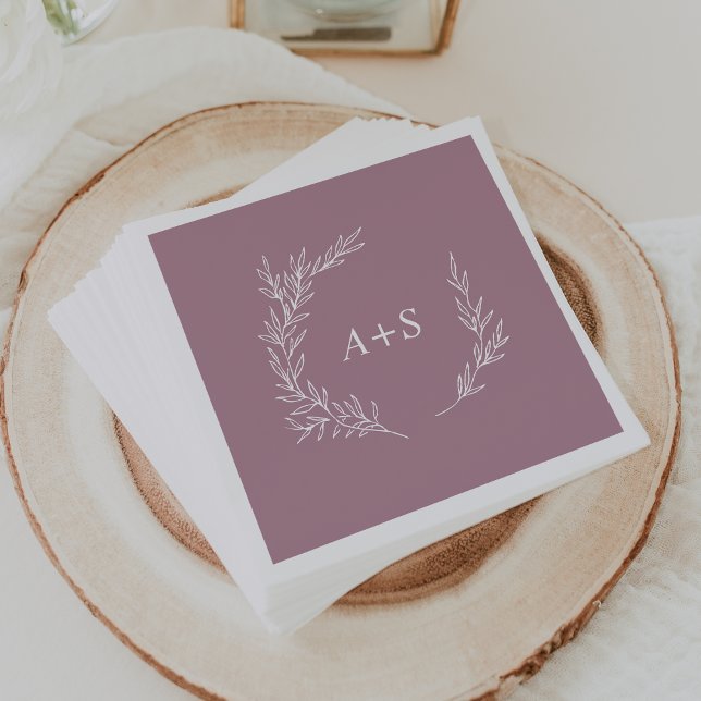 Minimal Leaf | Mauve Monogram Wedding Napkins (Creator Uploaded)