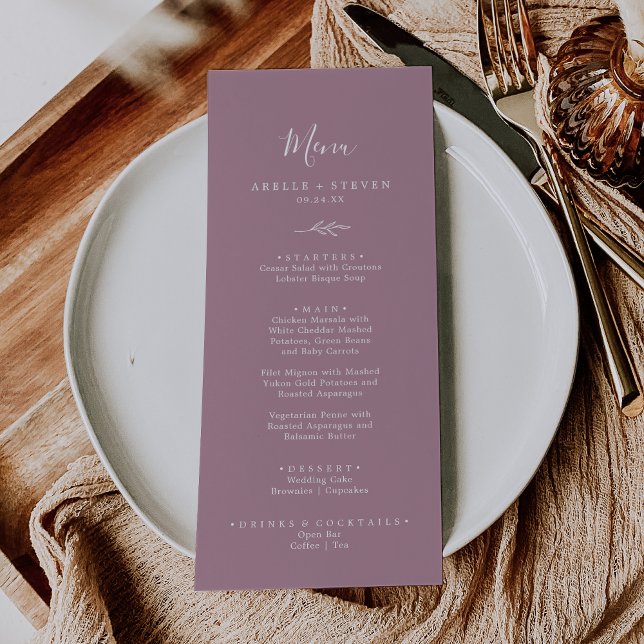 Minimal Leaf | Mauve Wedding Dinner Menu (Creator Uploaded)