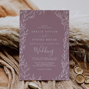 Minimal Leaf   Mauve Wedding Invitation
