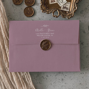 Minimal Leaf   Mauve Wedding Invitation Envelope