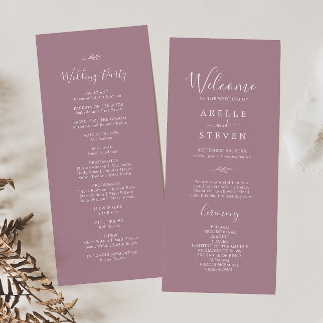 Minimal Leaf | Mauve Wedding Program (Creator Uploaded)