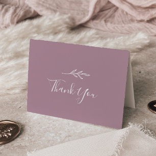 Minimal Leaf Mauve Wedding Thank You Card