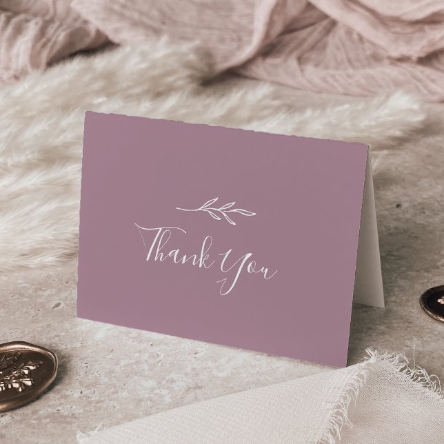 Minimal Leaf | Mauve Wedding Thank You Card (Creator Uploaded)