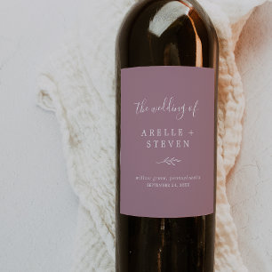 Minimal Leaf   Mauve Wedding Wine Label