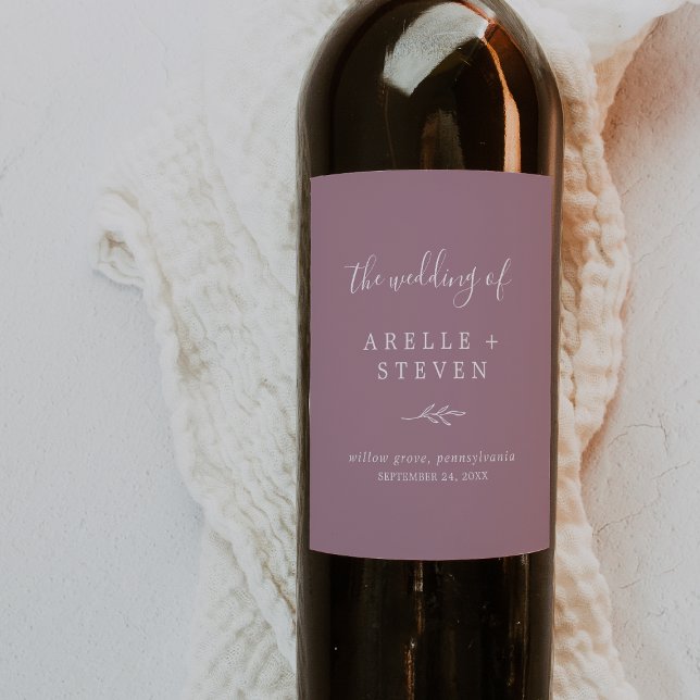 Minimal Leaf | Mauve Wedding Wine Label (Creator Uploaded)