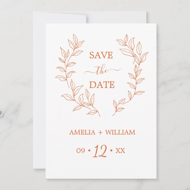 Minimal Leaf Monogram Save the Date Wedding  (Front)