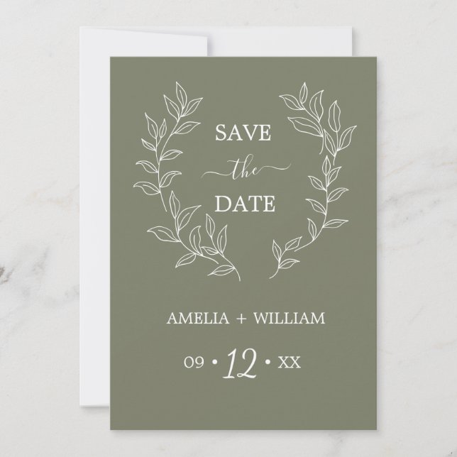 Minimal Leaf Monogram Save the Date Wedding  (Front)