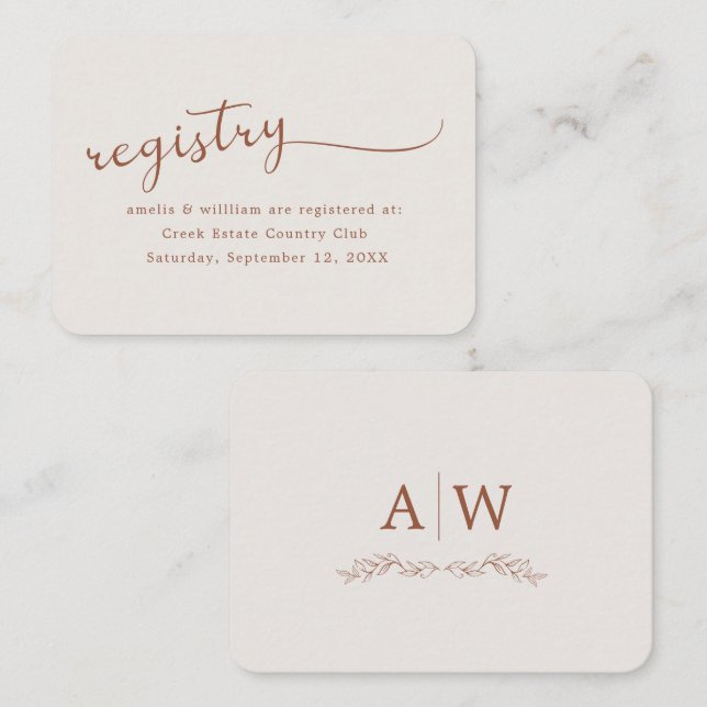 Minimal Leaf Monogram Wedding Enclosure Card (Front/Back)