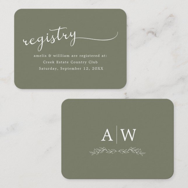 Minimal Leaf Monogram Wedding Enclosure Card (Front/Back)