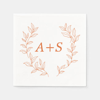 Minimal Leaf Monogram Wedding Paper Napkin