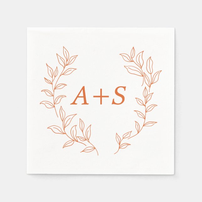 Minimal Leaf Monogram Wedding Paper Napkin (Front)