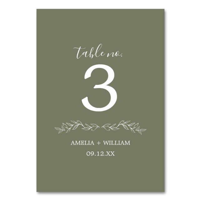 Minimal Leaf Monogram Wedding Table Number Card (Back)
