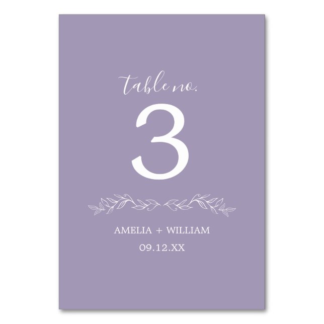 Minimal Leaf Monogram Wedding Table Number Card (Back)