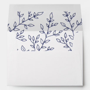 Minimal Leaf Navy Blue White Wedding Envelope