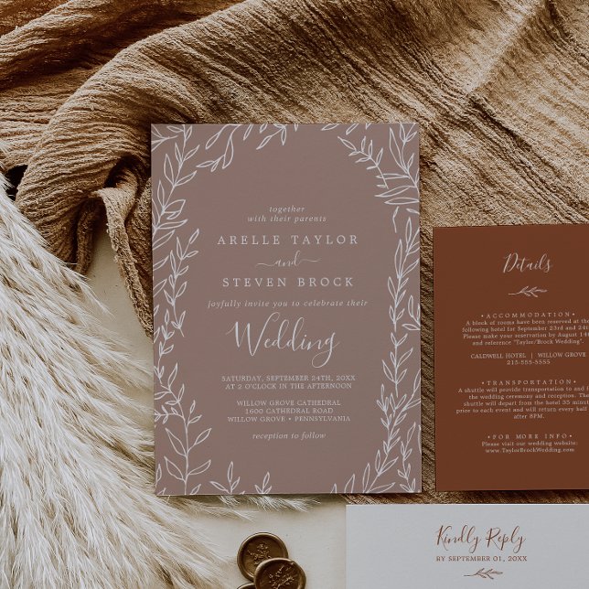 Minimal Leaf | Neutral Wedding Invitation (Creator Uploaded)