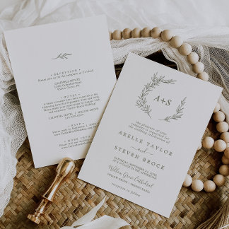 Minimal Leaf | Olive Green All In One Wedding Invitation