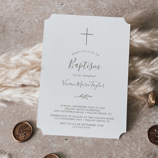 Minimal Leaf | Olive Green Baptism Invitation (Creator Uploaded)