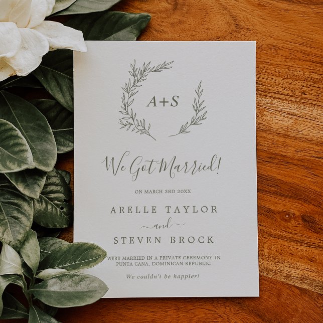 Minimal Leaf | Olive Green Elopement Announcement (Creator Uploaded)