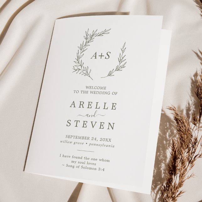 Minimal Leaf | Olive Green Folded Wedding Program (Creator Uploaded)