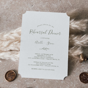 Minimal Leaf Olive Green Rehearsal Dinner Invitation