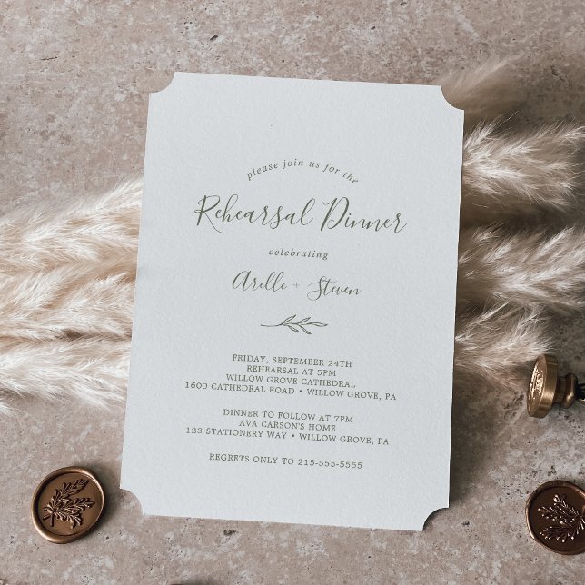 Minimal Leaf | Olive Green Rehearsal Dinner Invitation (Creator Uploaded)