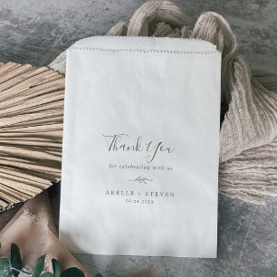 Minimal Leaf Olive Green Thank You Wedding Favour Bag